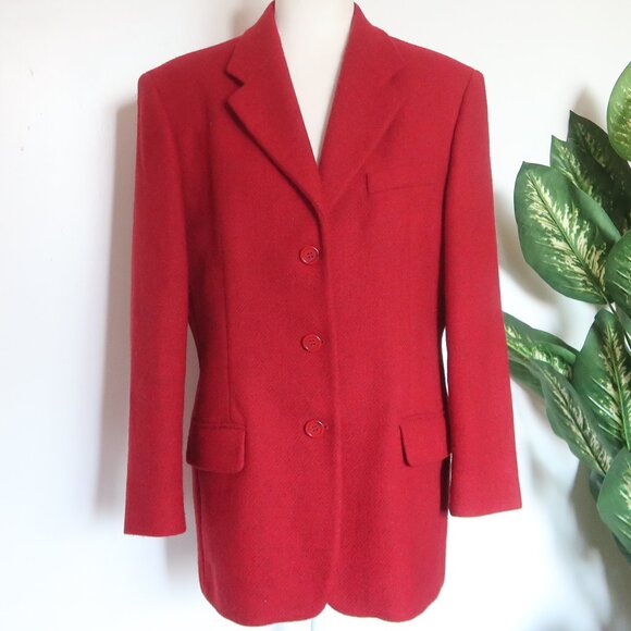 Weekend Max Mara Red Virgin Wool Single-breasted Blazer Short Coat Size 10 - Picture 3 of 14